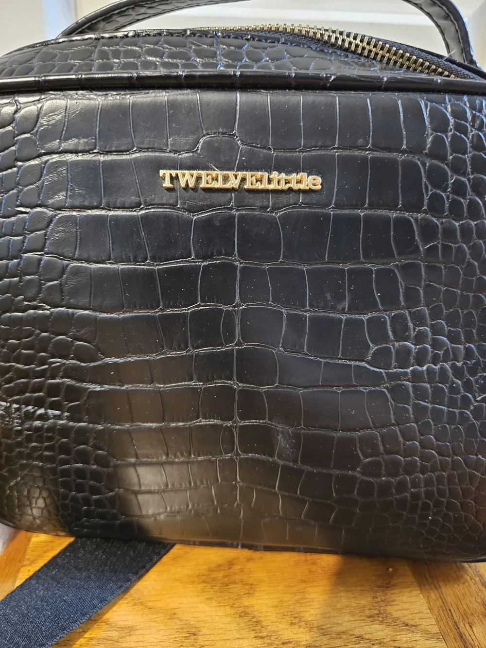 TWElvelittle Black Croc-Embossed Diaper Bag W/ Changing Pad
